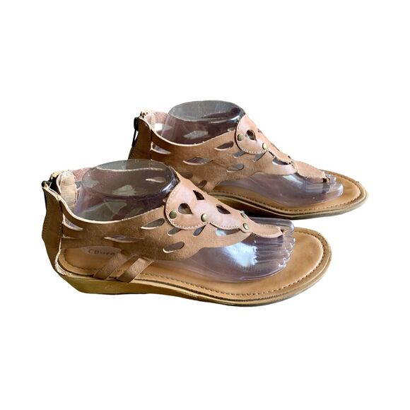 Baretraps Brown Leather Cut Out Back Zip Casual Thong Sandal Comfort Size 10M - Picture 1 of 6